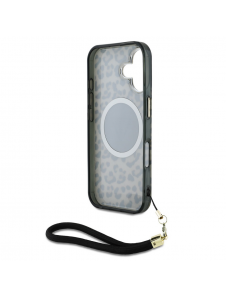 Guess IML Leopard Triangle Logo Strap MagSafe Fodral för iPhone 16 Brun