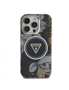 Guess IML Glitter Magnolia och Triangle Logo MagSafe Fodral för iPhone 16 Pro Max Svart