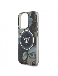 Guess IML Glitter Magnolia och Triangle Logo MagSafe Fodral för iPhone 16 Pro Max Svart