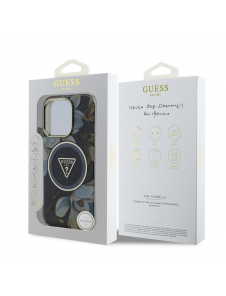 Guess IML Glitter Magnolia och Triangle Logo MagSafe Fodral för iPhone 16 Pro Max Svart
