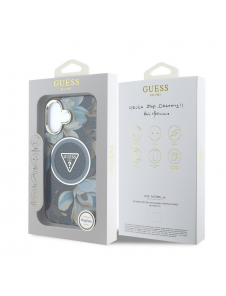 Guess IML Glitter Magnolia och Triangle Logo MagSafe Fodral för iPhone 16 Svart