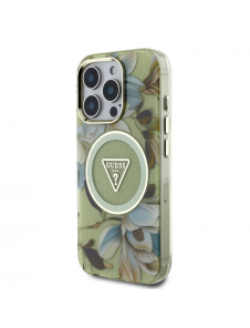 Guess IML Glitter Magnolia och Triangle Logo MagSafe Fodral för iPhone 16 Pro Green