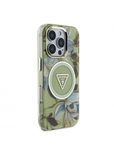 Guess IML Glitter Magnolia och Triangle Logo MagSafe Fodral för iPhone 16 Pro Green