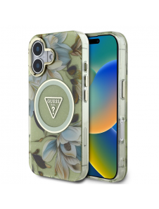 Guess IML Glitter Magnolia och Triangle Logo MagSafe Fodral för iPhone 16 Grön
