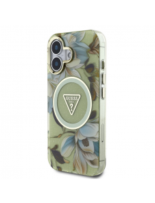 Guess IML Glitter Magnolia och Triangle Logo MagSafe Fodral för iPhone 16 Grön
