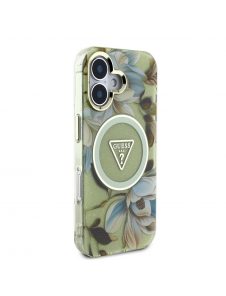 Guess IML Glitter Magnolia och Triangle Logo MagSafe Fodral för iPhone 16 Grön