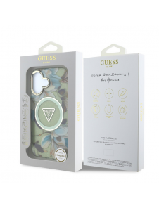 Guess IML Glitter Magnolia och Triangle Logo MagSafe Fodral för iPhone 16 Grön