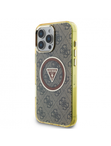 Guess IML 4G Glitter och Triangle Logo MagSafe Fodral för iPhone 16 Pro Max Brun