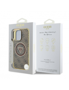 Guess IML 4G Glitter och Triangle Logo MagSafe Fodral för iPhone 16 Pro Max Brun