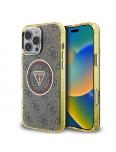 Guess IML 4G Glitter och Triangle Logo MagSafe Fodral för iPhone 16 Pro Brown