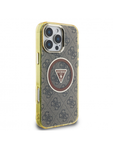 Guess IML 4G Glitter och Triangle Logo MagSafe Fodral för iPhone 16 Pro Brown