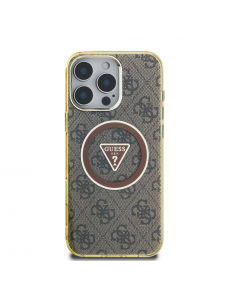 Guess IML 4G Glitter och Triangle Logo MagSafe Fodral för iPhone 16 Pro Brown