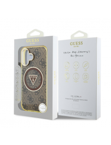 Guess IML 4G Glitter och Triangle Logo MagSafe Fodral för iPhone 16 Brun