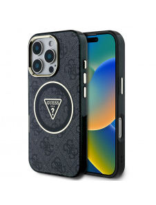 Guess IML 4G Glitter och Triangle Logo MagSafe Fodral för iPhone 16 Pro Max Svart