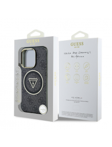 Guess IML 4G Glitter och Triangle Logo MagSafe Fodral för iPhone 16 Pro Max Svart