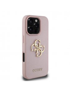 Guess PU Grained 4G metalllogofodral för iPhone 16 Pro Max Rosa