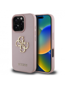 Guess PU Grained 4G metalllogofodral för iPhone 16 Pro Pink