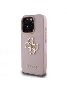 Guess PU Grained 4G metalllogofodral för iPhone 16 Pro Pink