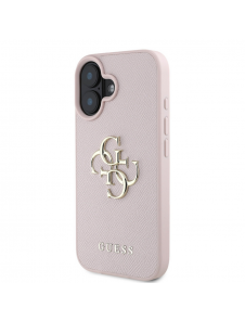 Guess PU Grained 4G metalllogofodral för iPhone 16 Rosa