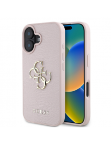 Guess PU Grained 4G metalllogofodral för iPhone 16 Rosa