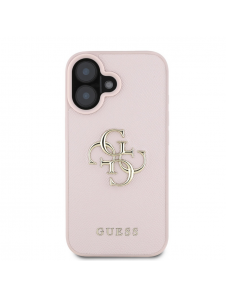 Guess PU Grained 4G metalllogofodral för iPhone 16 Rosa