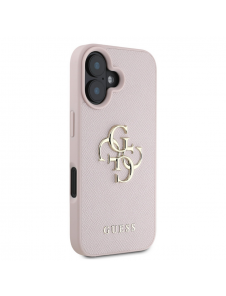 Guess PU Grained 4G metalllogofodral för iPhone 16 Rosa