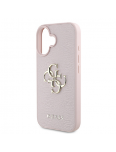 Guess PU Grained 4G metalllogofodral för iPhone 16 Rosa