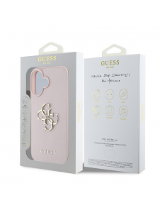 Guess PU Grained 4G metalllogofodral för iPhone 16 Rosa