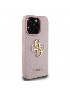 Guess PU Grained 4G metalllogofodral för iPhone 15 Pro Max Rosa