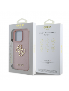 Guess PU Grained 4G metalllogofodral för iPhone 15 Pro Max Rosa