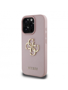 Guess PU Grained 4G metalllogofodral för iPhone 15 Pro Pink