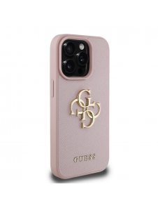 Guess PU Grained 4G metalllogofodral för iPhone 15 Pro Pink
