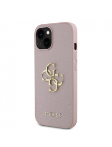 Guess PU Grained 4G metalllogofodral för iPhone 15 Rosa