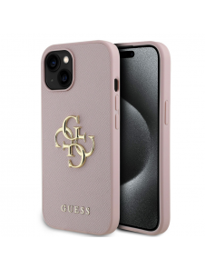 Guess PU Grained 4G metalllogofodral för iPhone 15 Rosa