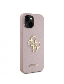 Guess PU Grained 4G metalllogofodral för iPhone 15 Rosa