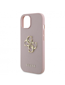 Guess PU Grained 4G metalllogofodral för iPhone 15 Rosa