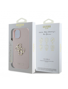 Guess PU Grained 4G metalllogofodral för iPhone 15 Rosa
