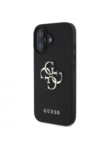 Guess PU Grained 4G metalllogofodral för iPhone 16 Svart