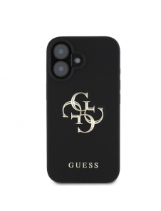 Guess PU Grained 4G metalllogofodral för iPhone 16 Svart