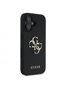 Guess PU Grained 4G metalllogofodral för iPhone 16 Svart