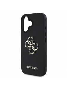 Guess PU Grained 4G metalllogofodral för iPhone 16 Svart