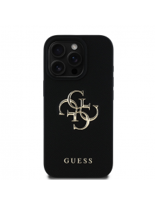 Guess PU Grained 4G metalllogofodral för iPhone 15 Pro Max Svart