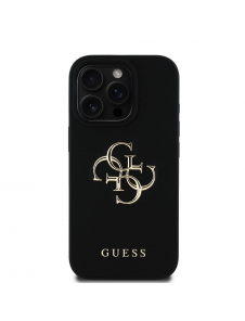 Guess PU Grained 4G metalllogofodral för iPhone 15 Pro Svart