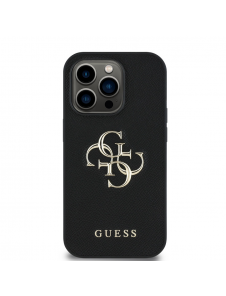 Guess PU Grained 4G metalllogofodral för iPhone 14 Pro Svart