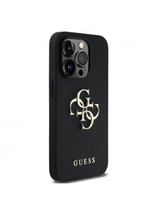 Guess PU Grained 4G metalllogofodral för iPhone 14 Pro Svart