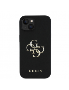 Guess PU Grained 4G metalllogofodral för iPhone 14 Svart