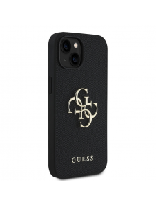 Guess PU Grained 4G metalllogofodral för iPhone 14 Svart