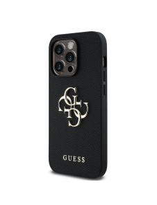 Guess PU Grained 4G metalllogofodral för iPhone 13 Pro Svart