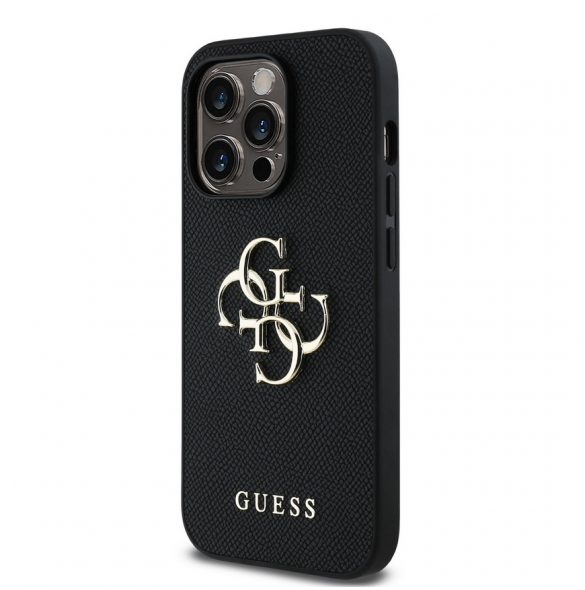 Guess PU Grained 4G metalllogofodral för iPhone 13 Pro Svart