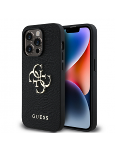 Guess PU Grained 4G metalllogofodral för iPhone 13 Pro Svart